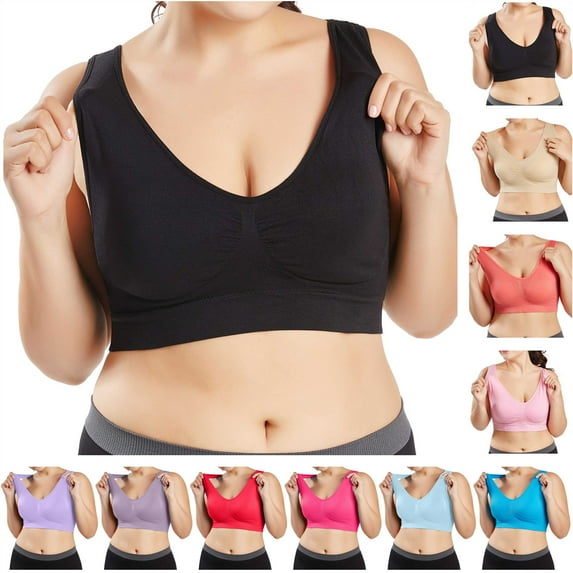 BiZtdJrK Sports Bras for Women Smooth U Wireless Bra Seamless Yoga Pullover Bralette Solid Plus Size Underwear 50% Percent off Sales Today Black