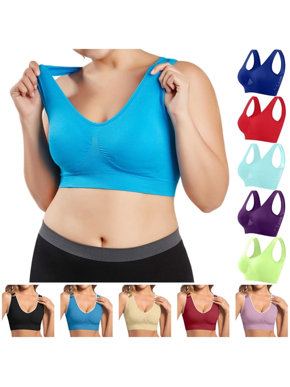 Sports Bras for Women Smooth U Wireless Bra Seamless Yoga Pullover Bralette Solid Plus Size Underwear, Black, L