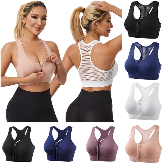 BiZtdJrK Zip Front Sports Bras for Women Hollow Mesh Back Workout Yoga Bralettes High Impact Supportive Large Bust Bra Navy XXXXL