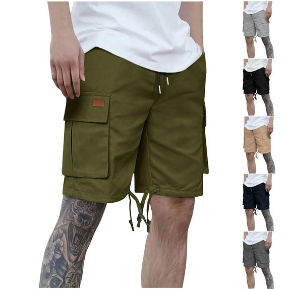 BiZtdJrK Men's Cargo Shorts 2025 Summer Casual Drawstring Elastic Waist Beach Shorts Relaxed Fit Solid Color Work Shorts with Multi Pockets Dark Gray S