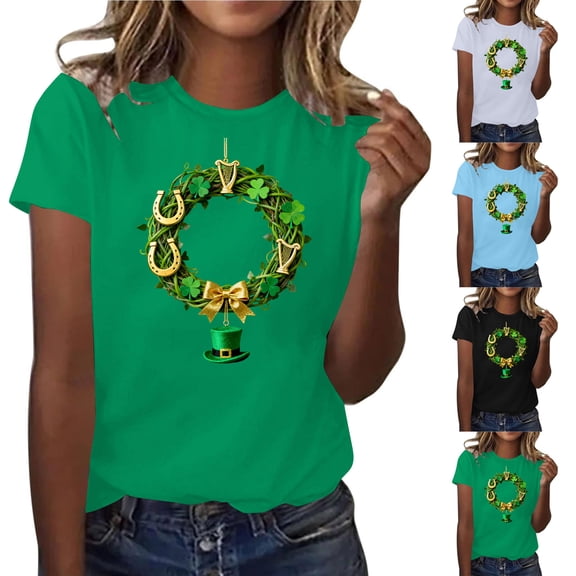 BiZtdJrK St Patricks Day Shirt Women Green Luck Shamrock Graphic Short Sleeve Irish Tops Fashion Print Parade T Shirts Light Blue XL