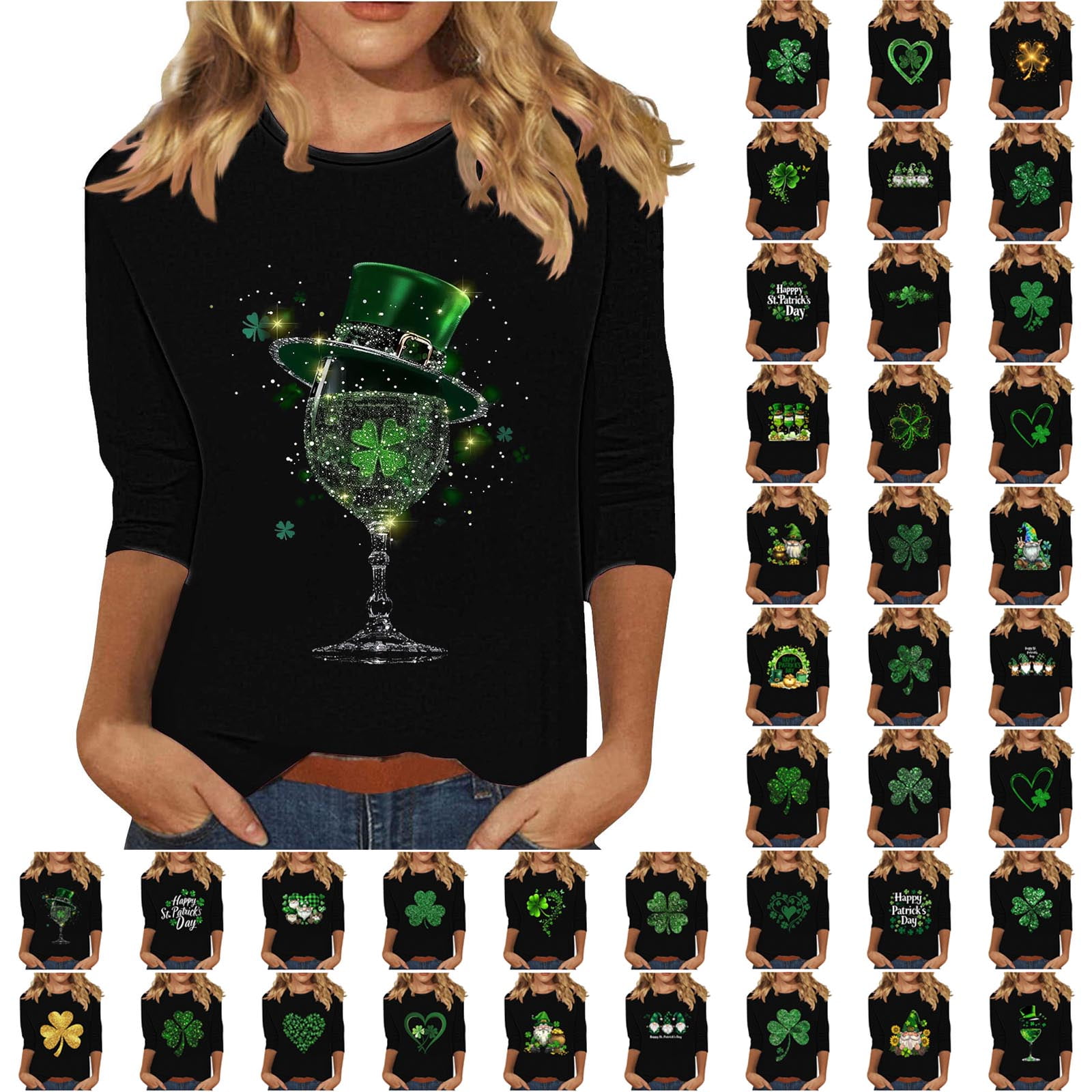 BiZtdJrK St Patricks Day Shirts for Women Loose Fit Round Neck 3/4 ...