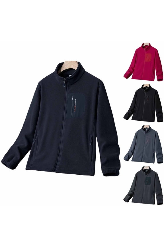 Stand Collar Jacket for Men Polar Fleece Long Sleeve Zip Up Jackets Big and Tall Casual Winter Outerwear with Zipper Pockets Black XXL