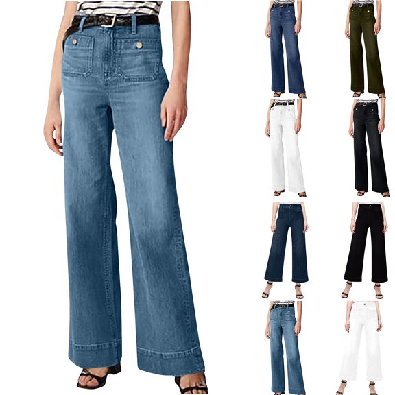 BiZtdJrK Straight Leg Jeans for Women Casual Button Slim Denim Pants High Waisted Stretchy Jean Pants with Pockets 2025 Fall Clothes Black XXL