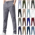 thumbnail image 1 of BiZtdJrK Straight Leg Pants for Men Lightweight Pull On Stretch Pants Solid Casual Drawstring Hiking Pant with Pockets, Army Green, XXL, 1 of 4