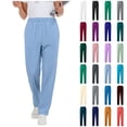 thumbnail image 1 of BiZtdJrK Straight Leg Scrub Pants for Women with Pockets Solid Color Casual Elastic Waist Work Trousers Four Way Stretch Yoga Joggers, Pink, S, 1 of 9