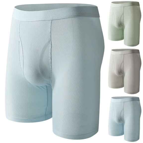 BiZtdJrK Stretch Underwear for Men Side Open Ribbed Knit Solid Casual Boxer Briefs Lightweight Breathable Boxers Underpants Gray L