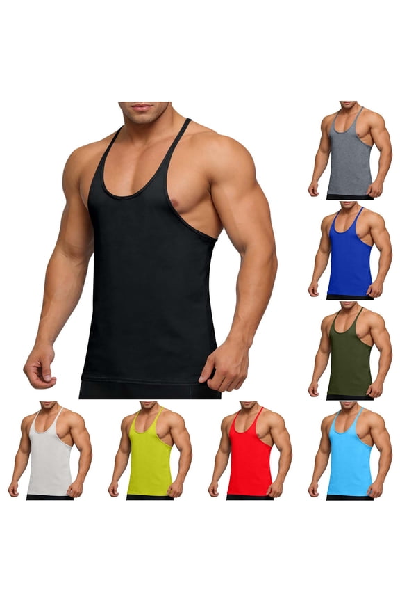 Stringer Tank Tops for Men Deep U Neck Sleeveless Gym Bodybuilding Shirts Moisture Wicking Running Athletic Tanks Yellow M