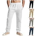 thumbnail image 1 of BiZtdJrK Striped Cotton Linen Pants for Men Drawstring Elastic Waist Yoga Trousers Straight Leg Trendy Summer Beach Pant with Pockets Gray XXXL, 1 of 10