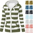 thumbnail image 1 of BiZtdJrK Striped Hooded Jackets for Women Full Zip Slim Fit Long Sleeve Sweatshirt Jacket Drawstring Fashion Hoodies with Pockets Army Green XXL, 1 of 5