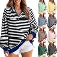 thumbnail image 1 of BiZtdJrK Striped Sweatshirts for Women Lapel Button Up Long Sleeve Casual Pullover Tops Drop Shoulder Loose Fit Fall Fashion Sweatshirt Army Green L, 1 of 7