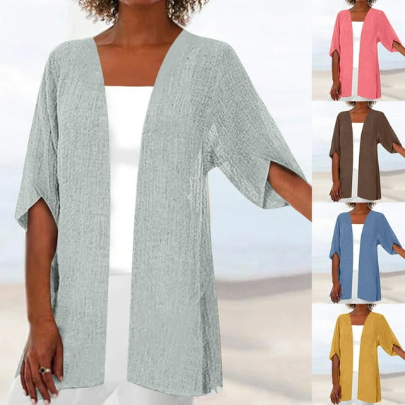 BiZtdJrK Summer Cardigan for Women Plus Size Short Sleeve Shrug Cardigans Solid Loose Lightweight Vacation Kimono on sale clearance 2025 Pink L