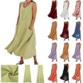 thumbnail image 1 of BiZtdJrK Summer Cotton Linen Long Dress for Women Sleeveless Boho Flowy Dresses Plus Size Loose Comfy Dress with Pockets Beach Clothes, Navy, S, 1 of 9