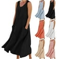 thumbnail image 1 of BiZtdJrK Summer Dresses for Women 2025 Casual Baggy Sleeveless V Neck Dress Loose Comfy Flowy Beach Vacation Sundress with Pockets Black XL Back to College Sales, 1 of 9