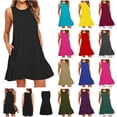 thumbnail image 1 of BiZtdJrK Summer Dresses for Women Sleeveless Dress with Pockets Beach Sundress Casual Tshirt Dress Lace Trim Swing Sun Dress Blue XL, 1 of 4