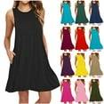 thumbnail image 1 of BiZtdJrK Summer Dresses for Women Sleeveless Casual Loose Beach Sundress Solid Color Crew Neck Swing Tank Dress with Pockets Red S Ofertas Del Dia de Hoy Relampago, 1 of 5