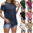 thumbnail image 1 of BiZtdJrK Summer Tops for Women 2025 Eyelet Embroidered Short Sleeve Casual T Shirts Off Shoulder Fashion T Shirt Pink L, 1 of 10