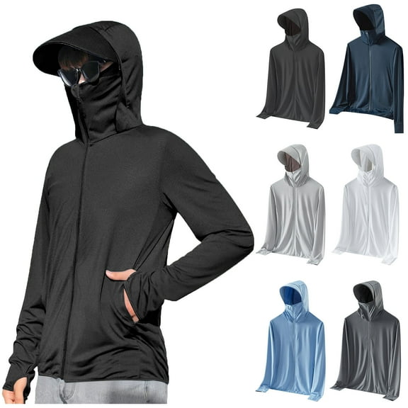 BiZtdJrK Sun Protection Jacket for Men Rash Guard Hooded Fishing Shirt Zip up Outdoor Hiking Long Sleeve Hoodie with Pockets Gray L Ofertas en Walmart