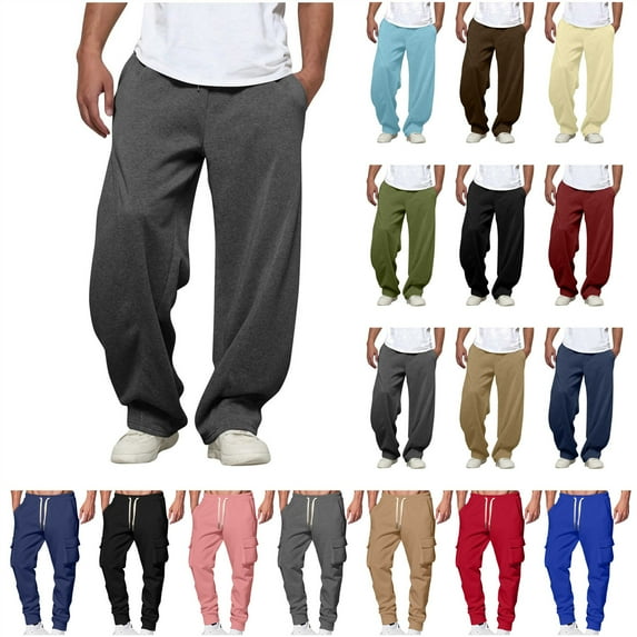 BiZtdJrK Sweat Pants Baggy Mens Wide Leg Gym Joggers Sweatpants Casual Drawstring Fleece Workout Pants with Pockets Winter Clothes, Sky Blue, L