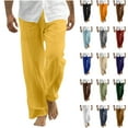 thumbnail image 1 of BiZtdJrK Sweatpants for Men Lightweight Cotton Linen Straight Leg Beach Pants Loose Fit Drawstring Elastic Waist Casual Lounge Trousers with Pockets, Khaki, XL, 1 of 7