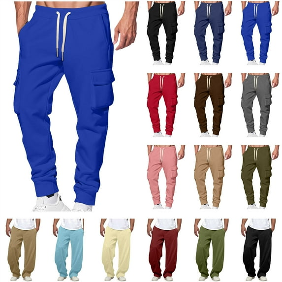 BiZtdJrK Sweatpants for Men Loose Fit Stretch Tactical Cargo Pants Gym Drawstring Tapered Athletic Joggers with Pockets, Khaki, XXL