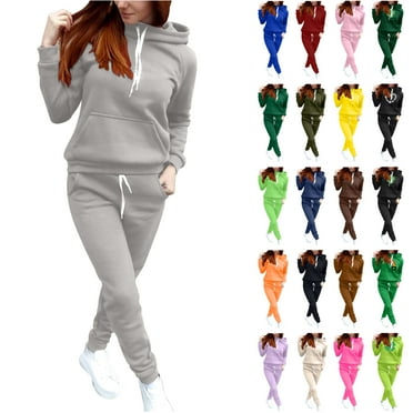 BiZtdJrK Sweatshirt and Sweat Pants for Women Casual Sweatsuit Set Solid Long Sleeve Pullover Matching Drawstring Pants Tracksuit Lounge Sets with Pockets Today's Lightning Sales Gray M