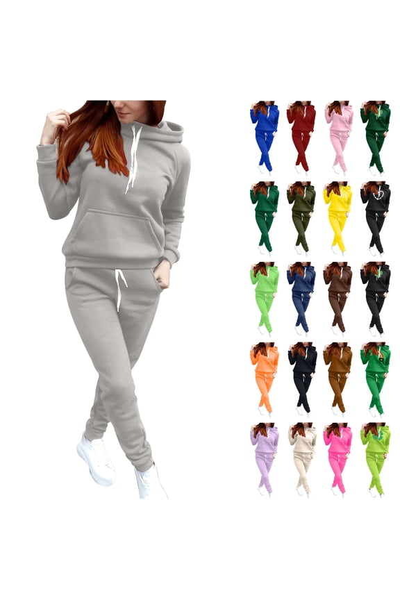 Sweatshirt and Sweat Pants for Women Casual Sweatsuit Set Solid Long Sleeve Pullover Matching Drawstring Pants Tracksuit Lounge Sets with Pockets Warehouse Sales Today Wine XXL