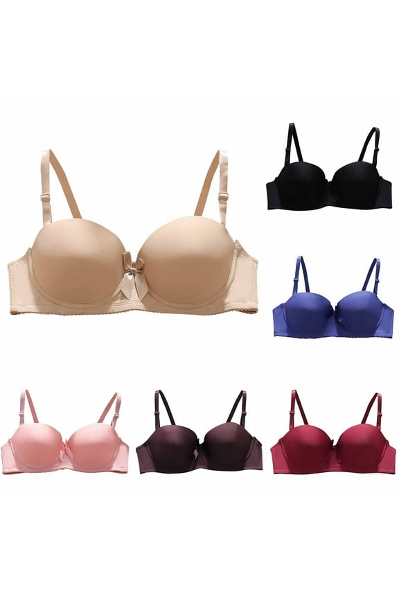 T-Shirt Bras for Women Bow Knot Full Coverage No Underwire Bra Comfortable Push Up Bralettes Lightweight Adjustable Strap Bralette Pink 36