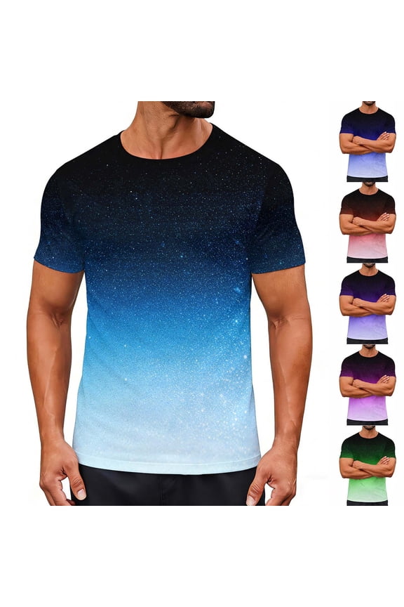 T-Shirt for Men Gradient Short Sleeve T Shirts Summer Casual Slim Fit Crewneck Tees Going Out Tops, Hot Pink, XXL