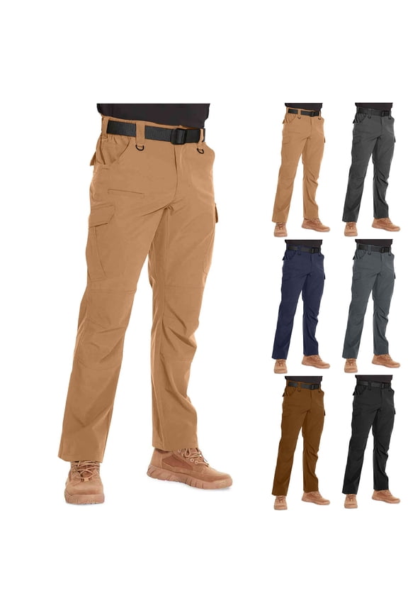 BiZtdJrK Tactical Pants for Men Big and Tall Lightweight Ripstop Hiking Cargo Pants Solid Color Outdoor Work Trousers with Pockets, Black, S