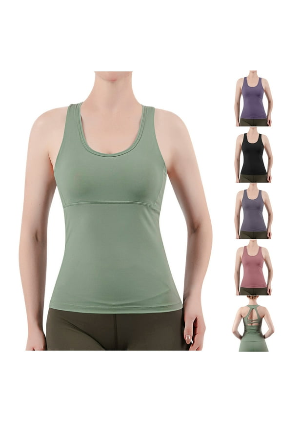 Tank Tops with Built in Bra for Women Criss-Cross Back Sleeveless Workout Shirts Lightweight Gym Exercise Tanks Green XXL