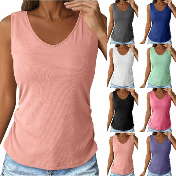 BiZtdJrK Tank Tops with Built in Bra for Women Summer Solid V Neck Sleeveless Tops Side Ruched Cami Shirts Mint Green S
