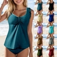 thumbnail image 1 of BiZtdJrK Tankini Swimsuit for Women Ruffle V Neck Swimwear Tank Tops with Swim Bottom 2 Piece Bathing Suits Modest Tankinis Sets Black S, 1 of 9
