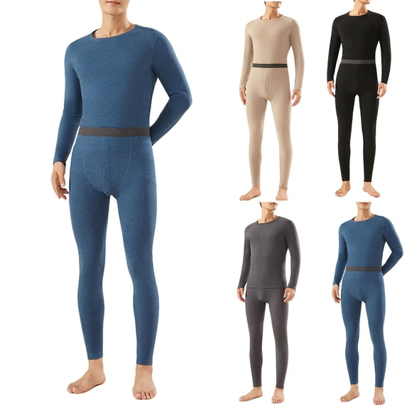 BiZtdJrK Thermal Underwear Men Solid Color Long Johns Soft Warm Base Layer Tops and Bottom 2 Piece Sets for Cold Weather, Khaki, L