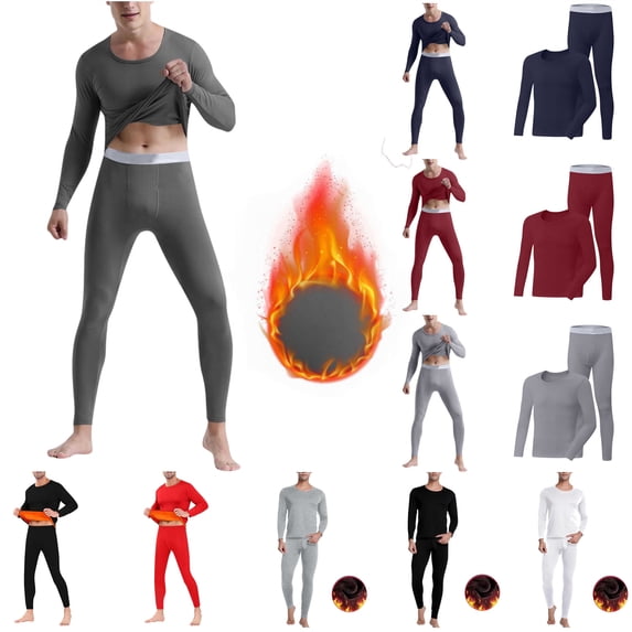 BiZtdJrK Thermal Underwear for Men Fleece Lined Shirts and Long Johns 2 Piece Sets Cold Weather Base Layer Outfits, Gray, L