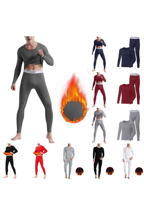 BiZtdJrK Thermal Underwear for Men Fleece Lined Shirts and Long Johns 2 Piece Sets Cold Weather Base Layer Outfits, White, M