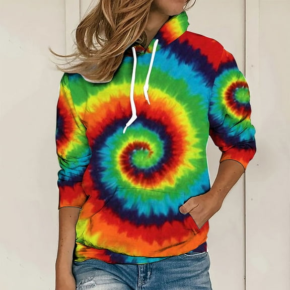 BiZtdJrK Tie Dye Prints Hoodies for Women Drawstring Hooded Oversized Sweatshirts Outdoor Long Sleeve Pullover Tops with Pockets Fall Outfits Green 3XL