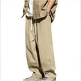 thumbnail image 1 of BiZtdJrK Today's Deals Men's Baggy Cargo Pants Drawstring Waist Parachute Pants Outdoor Lightweight Hiking Trousers Wide Leg Y2K Casual Track Pants with Pockets Hip Hop Streetwear Khaki XXXL, 1 of 9