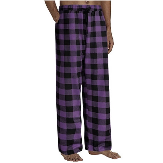 BiZtdJrK Plaid Pajama Pants for Men Elastic Waist Lounge Pants PJ Bottoms Soft Comfort Sleep Pants with Drawstring Pockets Purple XL