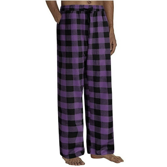 BiZtdJrK Plaid Pajama Pants for Men Elastic Waist Lounge Pants PJ Bottoms Soft Comfort Sleep Pants with Drawstring Pockets Purple XXL