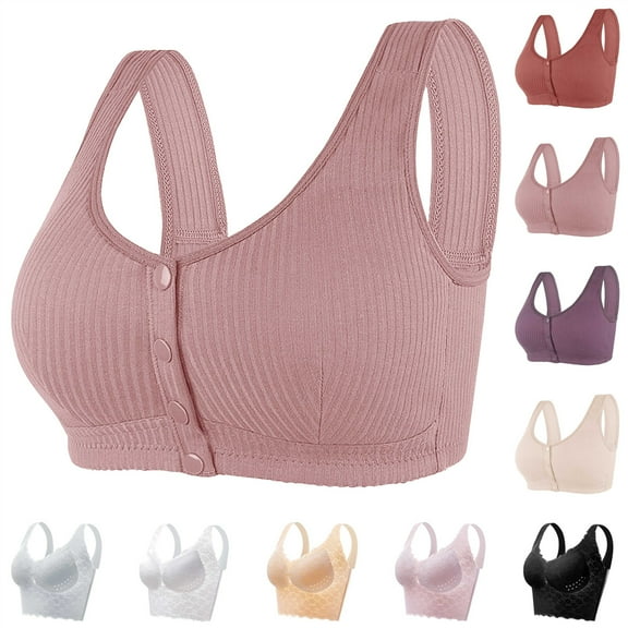 BiZtdJrK Daisy Bra for Older Women Comfortable Convenient Front Close Button No Underwire Bras Full Coverage Cotton Brassieres, Beige, XXL（44/100 ）