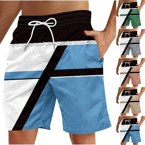 BiZtdJrK Today's Sales, Mens Big and Tall Summer Beach Shorts 2025 Fashion Geometric Print Board Shorts Casual Drawstring Elastic Waist Sweat Shorts Holiday Swim Trunks Wine S