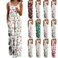 thumbnail image 1 of BiZtdJrK Today's Sales, Womens Cotton Jumpsuits Sleeveless Spaghetti Strap Rompers Vintage Print Baggy Overalls Casual Onesie Wide Leg Pant with Pockets Gray M, 1 of 6
