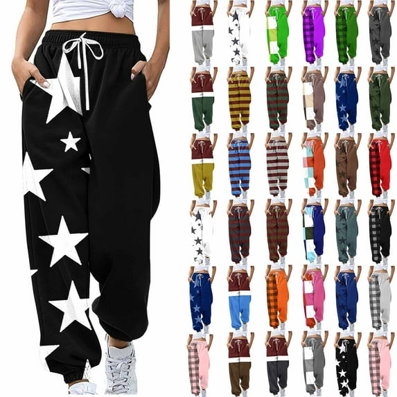BiZtdJrK Todays Daily Sales Clearance Sweatpants for Women Baggy Cinch Bottom Joggers High Waisted Drawstring Gym Workout Pants with Pockets 2025 Fall Fashion Colorblock Pants Blue XXL