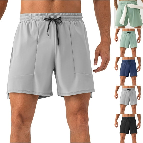 BiZtdJrK Todays Sale, Men's Athletic Shorts Workout Running Quick Dry Gym Shorts Summer Solid Casual Drawstring Elastic Waist Beach Shorts Vacation Board Shorts Green L