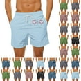 thumbnail image 1 of BiZtdJrK Todays Sale, Valentine's Day Shorts for Men Big and Tall Summer Beach Shorts Casual Drawstring Elastic Waist Hiking Workout Shorts with Pockets Light Blue XL, 1 of 5