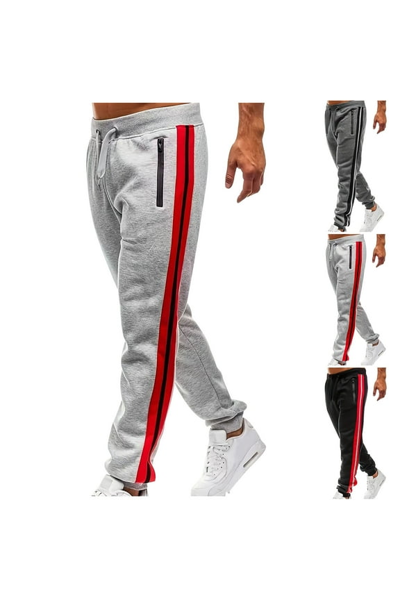 Track Pants for Mens Color Block Striped Drawstring Waist Workout Joggers Straight Leg Running Athletic Pants with Zipper Pockets Black XL