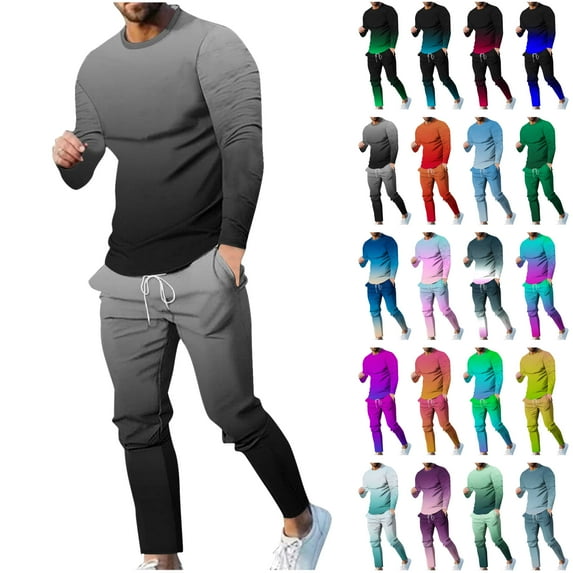 BiZtdJrK Tracksuit Set for Men Casual Round Neck Long Sleeve Blouse and Drawstring Workout Pants 2 Piece Sets Fashion Gradation Printed Jogger Sweatsuits Hot Pink 4XL Prime Sales