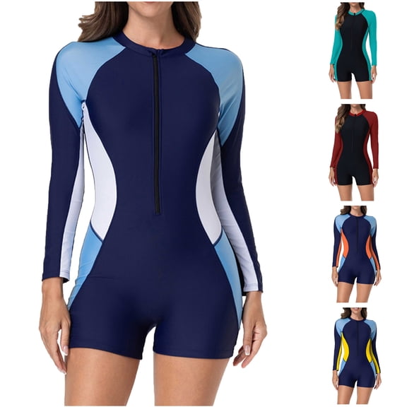 BiZtdJrK Tummy Control One Piece Swimsuit for Women Long Sleeve Rash Guard Boyleg Surfing Swimwear Zip Up Sun Protection Wetsuits, Red, M