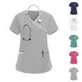 thumbnail image 1 of BiZtdJrK Tunic Nurse Tops for Women Wrap V Neck Short Sleeve Solid Scrub Shirts Side Split Regular Fit Medical Uniform with Pockets Dark Blue XL, 1 of 6